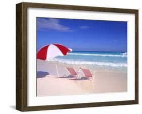 Beach Umbrella and Chairs, Caribbean-Bill Bachmann-Framed Photographic Print
