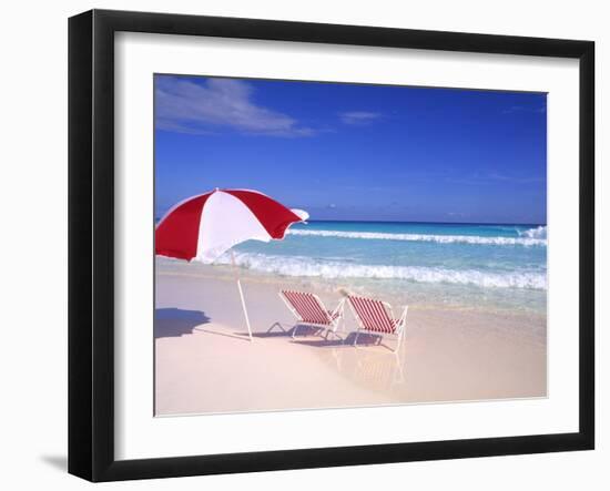 Beach Umbrella and Chairs, Caribbean-Bill Bachmann-Framed Photographic Print