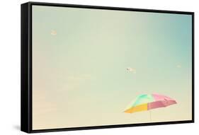 Beach Umbrella with Seagulls. Instagram Effect-soupstock-Framed Stretched Canvas