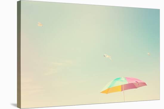 Beach Umbrella with Seagulls. Instagram Effect-soupstock-Stretched Canvas