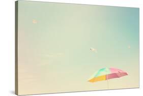 Beach Umbrella with Seagulls. Instagram Effect-soupstock-Stretched Canvas