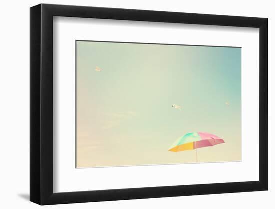Beach Umbrella with Seagulls. Instagram Effect-soupstock-Framed Photographic Print