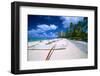 Beach Umbrellas and Outrigger Canoe-George Oze-Framed Premium Photographic Print