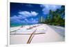 Beach Umbrellas and Outrigger Canoe-George Oze-Framed Photographic Print