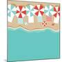 Beach Umbrellas Flat Design Background. EPS 10 Vector Royalty Free Stock Illustration for Greeting-Michele Paccione-Mounted Art Print