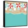 Beach Umbrellas Flat Design Background. EPS 10 Vector Royalty Free Stock Illustration for Greeting-Michele Paccione-Framed Stretched Canvas