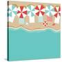 Beach Umbrellas Flat Design Background. EPS 10 Vector Royalty Free Stock Illustration for Greeting-Michele Paccione-Stretched Canvas