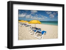 Beach umbrellas on Grace Bay Beach, Providenciales, Turks and Caicos Islands, Caribbean.-Michael DeFreitas-Framed Photographic Print