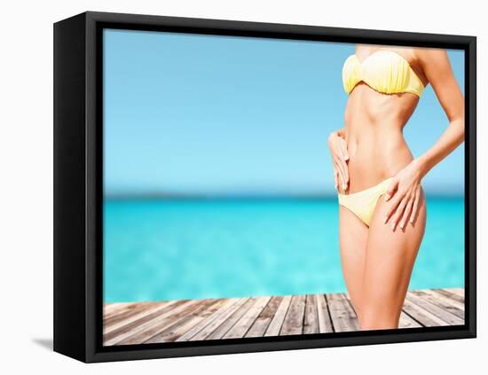 Beach, Vacation, Summer Holidays and Body Concept - Closeup of Female Body in Bikini at Beach-dolgachov-Framed Stretched Canvas