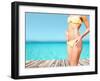 Beach, Vacation, Summer Holidays and Body Concept - Closeup of Female Body in Bikini at Beach-dolgachov-Framed Photographic Print