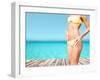 Beach, Vacation, Summer Holidays and Body Concept - Closeup of Female Body in Bikini at Beach-dolgachov-Framed Photographic Print