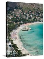 Beach View from Monte Pellegrino, Mondello, Sicily, Italy-Walter Bibikow-Stretched Canvas