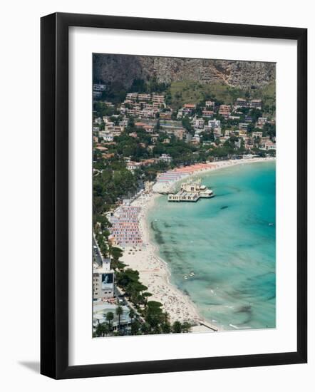 Beach View from Monte Pellegrino, Mondello, Sicily, Italy-Walter Bibikow-Framed Photographic Print