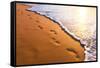 Beach, Wave And Footsteps At Sunset Time-Hydromet-Framed Stretched Canvas