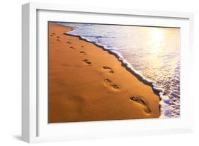 Beach, Wave And Footsteps At Sunset Time-Hydromet-Framed Photographic Print