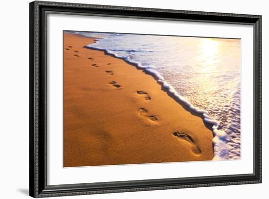 Beach, Wave And Footsteps At Sunset Time-Hydromet-Framed Photographic Print