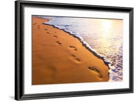 Beach, Wave And Footsteps At Sunset Time-Hydromet-Framed Photographic Print