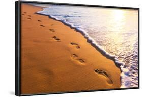 Beach, Wave And Footsteps At Sunset Time-Hydromet-Framed Photographic Print