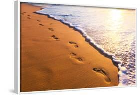 Beach, Wave And Footsteps At Sunset Time-Hydromet-Framed Photographic Print