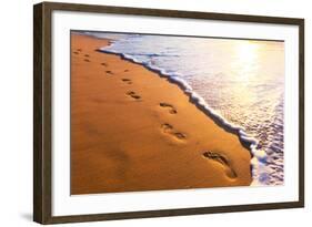 Beach, Wave And Footsteps At Sunset Time-Hydromet-Framed Photographic Print