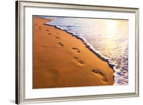 Beach, Wave And Footsteps At Sunset Time-Hydromet-Framed Photographic Print