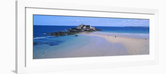 Beach with a Fort in the Background, St-Malo, Brittany, France-null-Framed Photographic Print