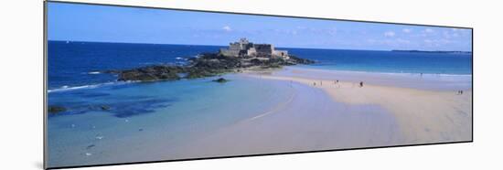 Beach with a Fort in the Background, St-Malo, Brittany, France-null-Mounted Photographic Print