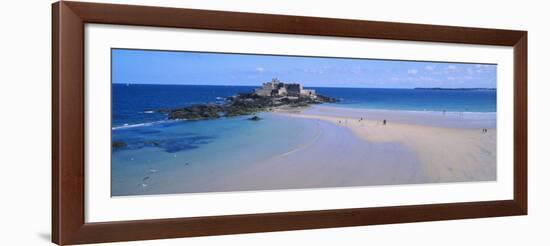 Beach with a Fort in the Background, St-Malo, Brittany, France-null-Framed Photographic Print