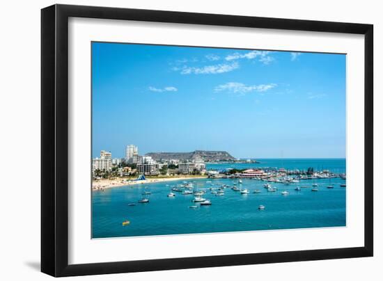 Beach with Apartment Buildings and Yacht Club in Ecuador-xura-Framed Photographic Print