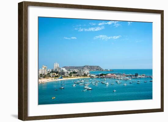 Beach with Apartment Buildings and Yacht Club in Ecuador-xura-Framed Photographic Print