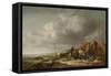 Beach with Fishermen-Simon de Vlieger-Framed Stretched Canvas