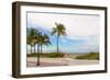 Beach with palm trees and a helicopter in air in Fort Lauderdale, Broward County, Florida, USA-null-Framed Photographic Print