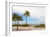 Beach with palm trees and a helicopter in air in Fort Lauderdale, Broward County, Florida, USA-null-Framed Photographic Print