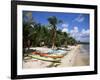 Beach with Palm Trees and Kayaks, Punta Soliman, Mayan Riviera, Yucatan Peninsula, Mexico-Nelly Boyd-Framed Photographic Print