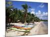 Beach with Palm Trees and Kayaks, Punta Soliman, Mayan Riviera, Yucatan Peninsula, Mexico-Nelly Boyd-Mounted Photographic Print