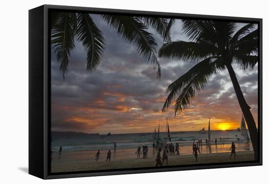 Beach with Palm Trees at Sunset, Boracay Island, Aklan Province, Philippines-Keren Su-Framed Stretched Canvas