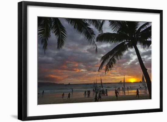 Beach with Palm Trees at Sunset, Boracay Island, Aklan Province, Philippines-Keren Su-Framed Photographic Print