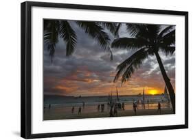 Beach with Palm Trees at Sunset, Boracay Island, Aklan Province, Philippines-Keren Su-Framed Photographic Print