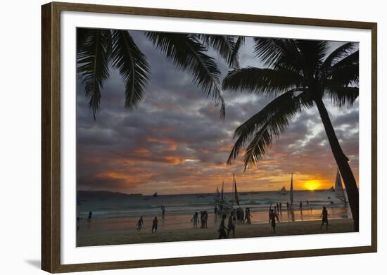 Beach with Palm Trees at Sunset, Boracay Island, Aklan Province, Philippines-Keren Su-Framed Photographic Print