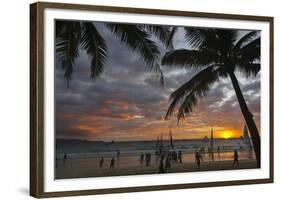 Beach with Palm Trees at Sunset, Boracay Island, Aklan Province, Philippines-Keren Su-Framed Photographic Print