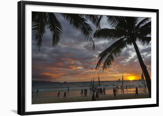 Beach with Palm Trees at Sunset, Boracay Island, Aklan Province, Philippines-Keren Su-Framed Photographic Print