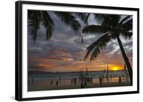 Beach with Palm Trees at Sunset, Boracay Island, Aklan Province, Philippines-Keren Su-Framed Photographic Print