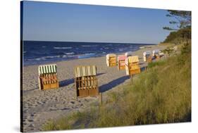 Beach with Roofed Wicker Beach Chairs, Zempin, Usedom, Mecklenburg-Western Pomerania, Germany-null-Stretched Canvas