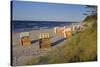 Beach with Roofed Wicker Beach Chairs, Zempin, Usedom, Mecklenburg-Western Pomerania, Germany-null-Stretched Canvas