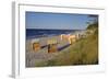 Beach with Roofed Wicker Beach Chairs, Zempin, Usedom, Mecklenburg-Western Pomerania, Germany-null-Framed Art Print