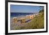 Beach with Roofed Wicker Beach Chairs, Zempin, Usedom, Mecklenburg-Western Pomerania, Germany-null-Framed Art Print