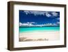Beach with Sailboat in Ocean-pashapixel-Framed Photographic Print