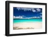 Beach with Sailboat in Ocean-pashapixel-Framed Photographic Print