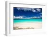 Beach with Sailboat in Ocean-pashapixel-Framed Photographic Print
