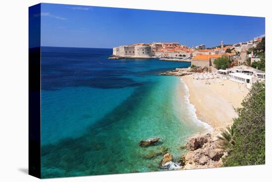 Beach with the Old Town of Dubrovnik, Dalmatia, Croatia-null-Stretched Canvas